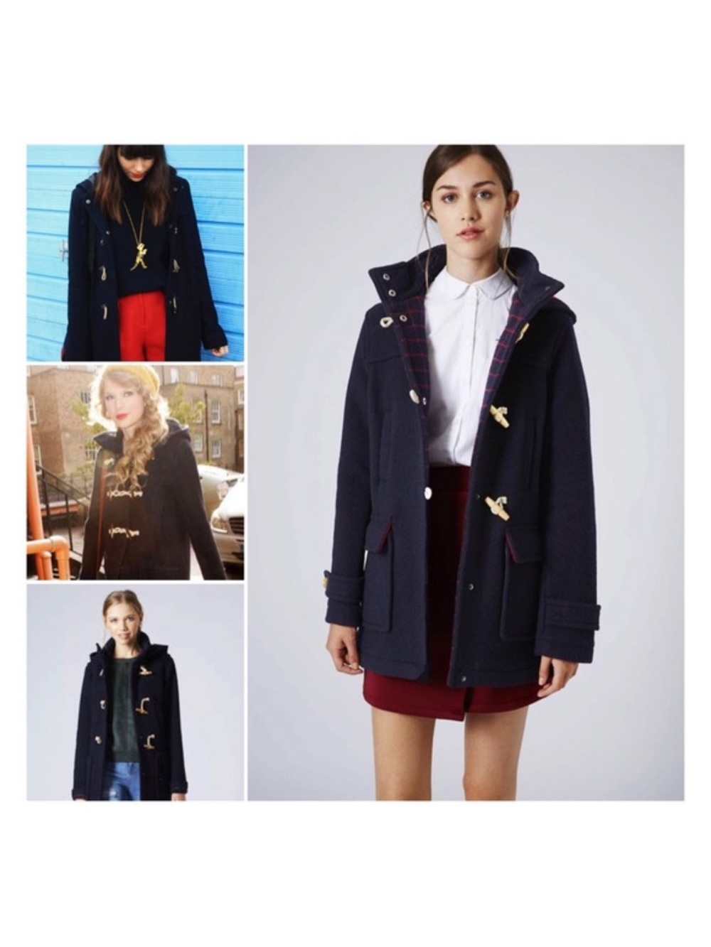 Topshop Women's Navy Toggle Hooded Coat - Classic Winter Outerwear